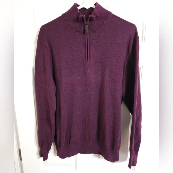 Jos A. Banks Traveler Large Maroon 1/4 Zip Pima Cotton Classic Preppy Sweater - Picture 1 of 7
